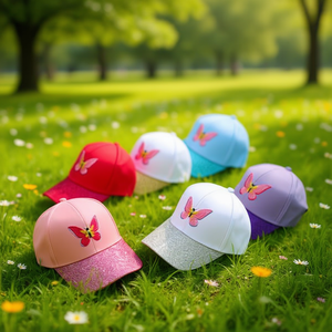 Gorra de Béisbol Infantil con Bordado de Mariposa, Rosa, Rojo, Blanco, Azul, Morado, con Brillo en el Borde, Talla Única - Product Image 3