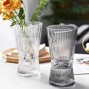 Antik avrupa tarzı yeni klasik vazo şeffaf el sanatları dekorasyon, ankastre süsler, yay şekilli cam vazo