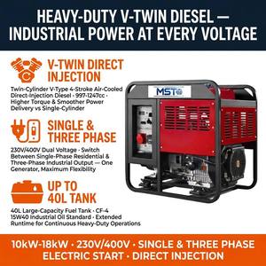 10kW 12kW 15kW 16kW 18kW Open Frame Diesel Generator V-Twin Direct Injection 230V/400V 24V DC Electric Start 50Hz Single <strong>Three</strong> - Product Image 5