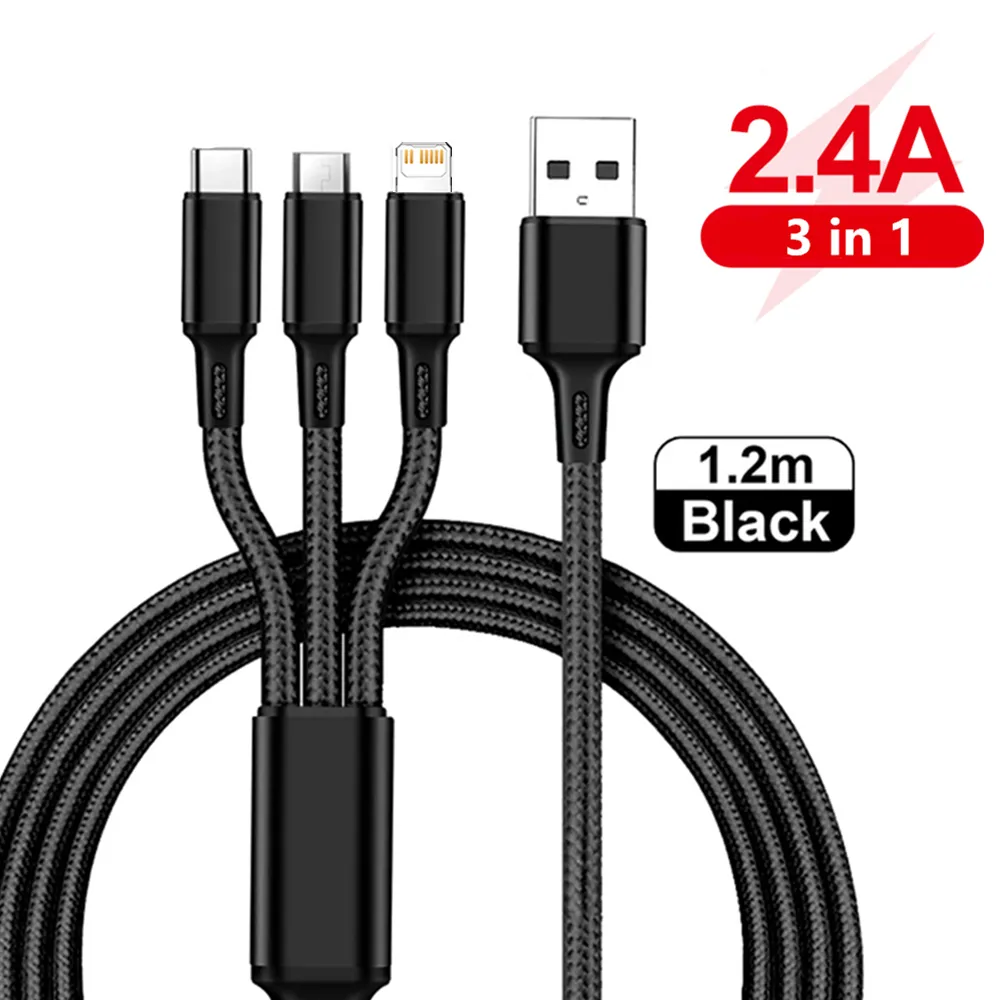 Hot Sell 3 In 1 Micro USB Type C Charger Cable Multi Usb Port Multiple Usb Charging Cord Usbc Mobile Phone Wire For Samsung S10