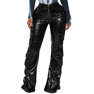 Pantaloni Shimaier Pu autunno inverno pantaloni europei e americani a vita alta strizzacervelli pieghettati stretta gamba dritta in pelle Pan - Product Image 6