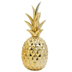 Ananas doré en céramique au design nordique moderne, décoration de luxe créative pour le porche ou la maison