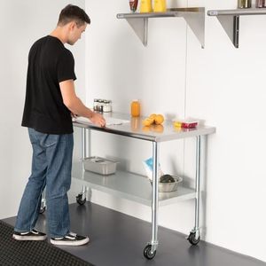Table de travail commerciale en acier inoxydable NSF avec roulettes, 48"x24", table de préparation robuste avec étagère inférieure - Product Image 2