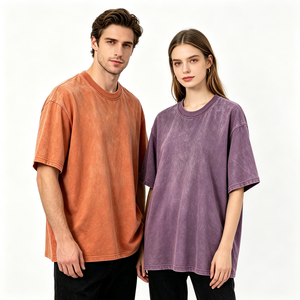 เสื้อยืดคอกลมโอเวอร์ไซส์ผ้าฝ้าย 100% ล้างสีแบบแอซิดวอช สำหรับผู้ชาย สกรีนโลโก้ได้ ทรงไหล่ตก หนานุ่ม สไตล์วินเทจ สตรีทแวร์ - Product Image 2