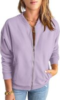 Jaket Bomber Wanita 100% Poliester Rajut Polos Ramah Lingkungan Musim Gugur/Dingin Tahan Angin Hangat Lengan Panjang Penutup Ritsleting Santai