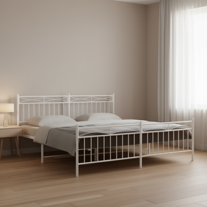 Base de Cama Doble de Acero con Recubrimiento en Polvo Blanco, Cama Metálica Tamaño Completo, Muebles de Dormitorio, Diseño Minimalista - Product Image 2