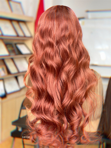 Perruque à lacet frontal ondulée de couleur <span class=keywords><strong>orange</strong></span> de luxe Shy 2026, design de luxe, HD 13x5, cheveux naturels pré-épilés avec des cheveux de bébé pour femme - Product Image 6