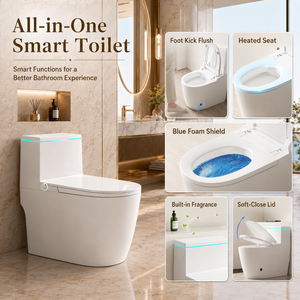 Vente en gros usine WC intelligent monobloc avec bidet intégré, télécommande, <span class=keywords><strong>chasse</strong></span> automatique, siège chauffant, sortie arrière et vidange murale - Product Image 3