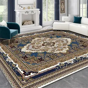 Alfombra de estilo étnico de lujo persa para sala de estar, decoración <span class=keywords><strong>azul</strong></span> para el hogar, dormitorio, mesa de té, alfombra lavable corta de felpa para salón - Product Image 1