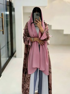 Abaya ouverte modeste 2026 pour femme, robe musulmane en mousseline imprimée, ensemble de vêtements islamiques en polyester, <span class=keywords><strong>printemps</strong></span>, automne, Eid, été, décontracté - Product Image 2