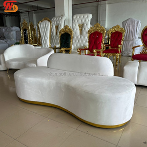Classic White Velvet Curved Wedding <b>Sofa</b> with <b>Gold</b> Base Customized Fabric Wave Shape Event Party Couch - Product Image 3