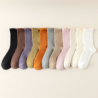 Chaussettes empilées mi-tube en coton confortables pour le printemps et l'automne Chaussettes filetées à bord en bois doux