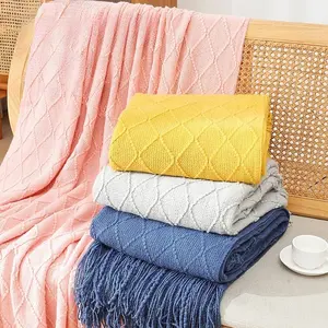 Custom Knitted Blankets Throws Woven Fringe Knit Throw Blankets for Chair Sofa Couch Chair Bed Home Decor Wholesale