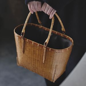 Bolso de mano de bambú tejido estilo chino, hecho a mano, color sólido, origen Anji, bolso para mujer - Product Image 4