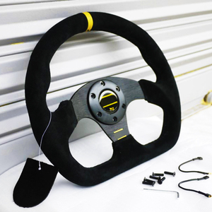 <span class=keywords><strong>Volante</strong></span> de cuero de gamuza para automóvil Universal, <span class=keywords><strong>volante</strong></span> <span class=keywords><strong>deportivo</strong></span> de carreras de tipo plano, <span class=keywords><strong>volante</strong></span> de juego de 330mm - Product Image 6