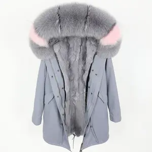 2023 nuevo invierno mujer Shaggy Fluffy Big Fur Collar Parka Real Rabbit Fur Liner y Hood Edge Real Fox Fur