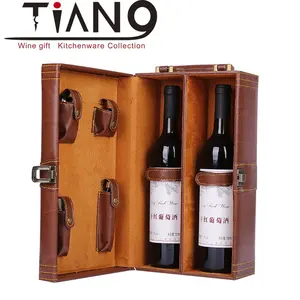 Leather Wine Box PU Wine Holder Wooden Wine Gift Box Set