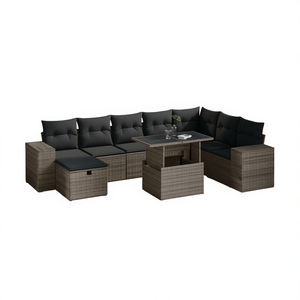 <b>Grey</b> Pe Rattan Garden Sofa Set Steel <b>Frame</b> 6 Seater Outdoor Furniture Contemporary Design - Product Image 1