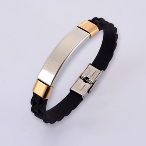 Factory Fashion Punk Titanium Steel <strong>Bracelet</strong> <strong>Couple</strong> Personalized Engraved Silicone Stainless Steel <strong>Bracelet</strong> - Product Image 6
