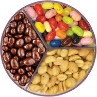 Distributeur de bonbons à trois compartiments avec deux poignées, distributeur de collations et de noix en plastique pour la maison, la cuisine, les fêtes et les comptoirs