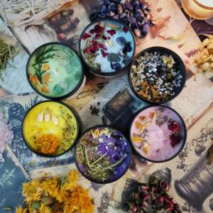 Bougie parfumée à base de plantes anciennes originales pour la cristalothérapie, l'aromathérapie aux herbes, l'énergie, la sauge, la richesse et l'atmosphère - Product Image 2