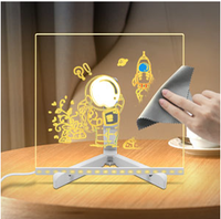 Veilleuse LED blanche chaude à brancher, tableau de messages USB, support moderne en acrylique, tableau de notes créatif effaçable pour enfants