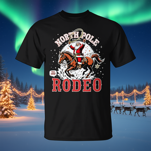 T-shirt unisexe à manches courtes et col rond avec impression sérigraphique, motif Noël, thème Rodeo du Pôle Nord, Noël, 25 décembre - Product Image 3