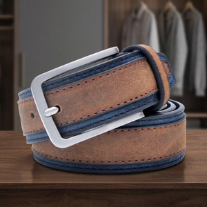 <b>Men's</b> Vintage Fashionable Cow Hide Leather Steel Buckle Square Shaped Eco-Friendly BS International High Strength Durable <b>Belt</b> - Product Image 1