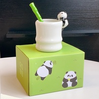 Taza de Leche de Porcelana con Cuchara, Diseño Creativo de Panda Verde, Estilo Moderno, Resistente al Calor, Apta para Alimentos, Apta para Lavavajillas, Ideal para Regalo