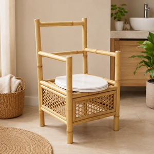 Silla de Inodoro de Bambú Premium, Altura Ajustable, Reposabrazos Acolchados, Recipiente Extraíble, Impermeable, Certificación Clase III, para Personas Mayores - Product Image 4