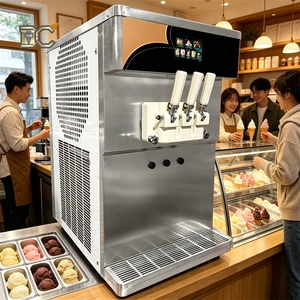 Machine à glace molle 3 saveurs avec 2 compresseurs, machine combinée à slush et à glace, congélateur commercial pour yaourt glacé - Product Image 1