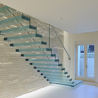 Escalier flottant/escaliers en porte-à-faux cachés/escalier de type mur avec bandes de roulement en verre ou bandes de roulement en bois
