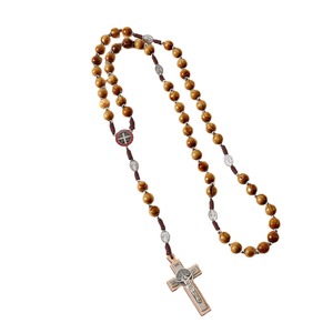 <span class=keywords><strong>Collana</strong></span> <span class=keywords><strong>Rosario</strong></span> Cattolico con Perline da 10mm Croce di Preghiera Gerusalemme Gioiello in Legno Intrecciato a Mano per Esportazione - Product Image 5
