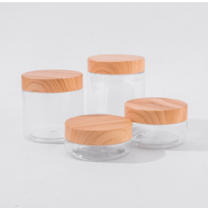 Bocaux en plastique cosmétique de 4 oz avec couvercles à vis en bois grainé, rechargeables - Product Image 2