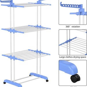 Ou Shumei Tendedero Plegable de 3 Niveles de Acero al Carbono para Interiores y Exteriores con Ruedas y Diseño Giratorio - Product Image 1
