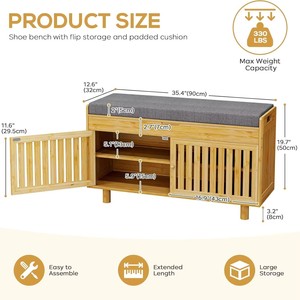 Living room 2-tier <b>shoe</b> <b>rack</b> with drop-off top, <b>storage</b> entrance, passageway bench, bamboo <b>shoe</b> cabinet with 2 doors, thickened - Product Image 2