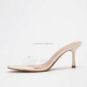 4302A-43Custom scarpe eleganti moda moda <span class=keywords><strong>oro</strong></span> trasparente <span class=keywords><strong>tacco</strong></span> sottile diapositive punta aperta <span class=keywords><strong>tacco</strong></span> sandali per la festa estiva - Product Image 3