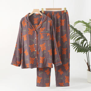 Pigiama da <span class=keywords><strong>Donna</strong></span> Nuovo in Raso Jacquard di Puro Cotone Tinto in Filo a Doppio Strato Maniche Lunghe Stile <span class=keywords><strong>Retrò</strong></span> con Scollo a V <span class=keywords><strong>Abbigliamento</strong></span> da Casa Primavera Estate - Product Image 6