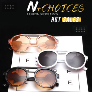 Cuero rojo Punk doble barra redonda Retro Multicrome Lunettes-soleil Vintage Tembos hombres mejor calidad gafas de sol - Product Image 2