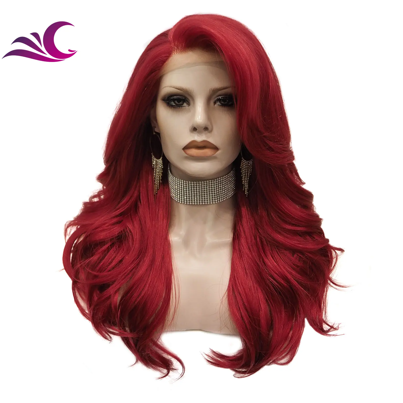 Celebrity Fire Red Colorful Natural Look Wave Futura High Temperature Fibre Synthetic Lace Front Wigs