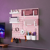 Rosa Schadensfreie Wand-Aufbewahrungstafel, Anpassbare Farbige Wandmontierte Organizer-Tafel mit Haken und Ablagen für Gaming-Zubehör