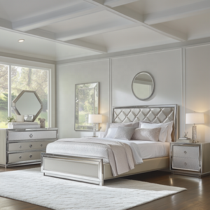 Juego de dormitorio con diseño de espejo, cama King Size, muebles personalizados, dormitorios completos modernos - Product Image 3