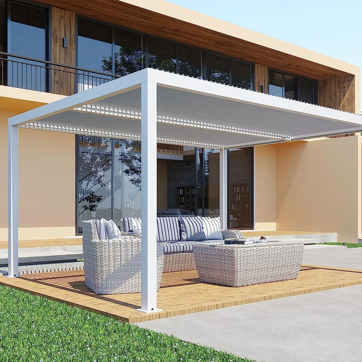 Pergola baldacchino Pvc Pergola baldacchino Patio Pergola in legno stile cinese legname impermeabile telaio personalizzato sensore tetto esterno giardino