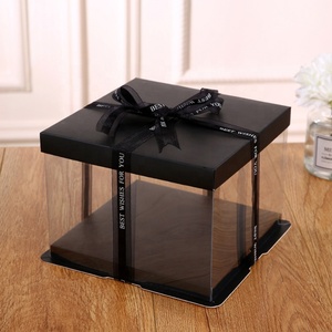 Food Grade Custom Different Size Wedding Birthday Party <b>Black</b> Transparent Cake <b>Box</b> - Product Image 2