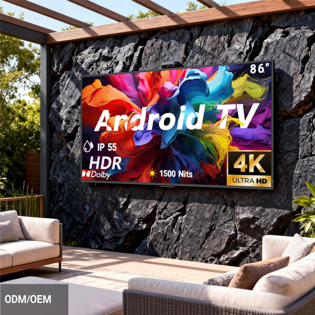 Outdoor TV 86-Inch Waterproof 1500cd Brightness IP55 4K Resolution Anti-Glare Coating Customizable Animation for Villa