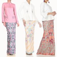 Set Rok Dua Potong Gaya 2021 Wanita Desain Tradisional Malaysia Baru Kain Katun Renda Baju Kurung