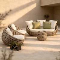 Nordischer Stil Ei-förmiges Garten-Halbrundsofa für Draußen Metallrahmen Garten Outdoor Oval Synthetisches Rattan Stuhl-Sofa-Set