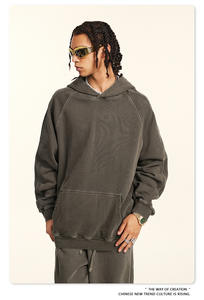 Vente en gros Sweat à capuche unisexe en molleton bouclette épais, personnalisable avec logo, embossé 3D, coupe oversize, effet vintage délavé, collection printemps - Product Image 3