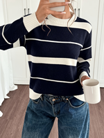 Suéter de Punto con Cuello Redondo a Rayas para Mujer, Ropa Casual Diaria, Suéter de Punto por Computadora, Personalizable