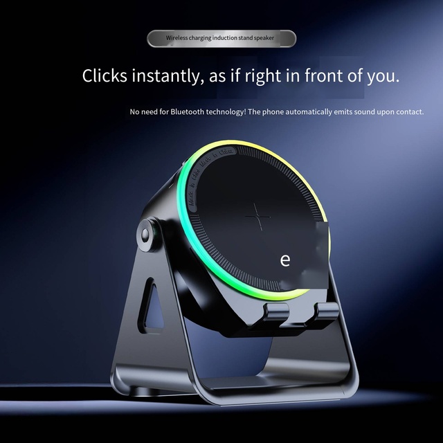 MQ Multifunctional Wireless Induction Speaker Desktop Phone Stand RGB Color Light Wireless Audio Speaker